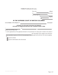 Document preview: Form P3 Affidavit of Applicant for Grant of Probate or Grant of Administration With Will Annexed (Short Form) - British Columbia, Canada