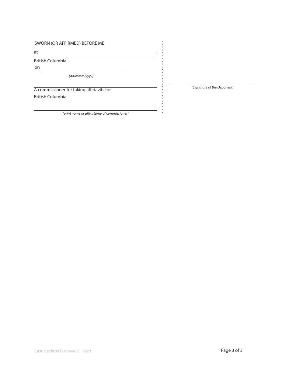 Form F15 Affidavit of Personal Service - British Columbia, Canada, Page 3