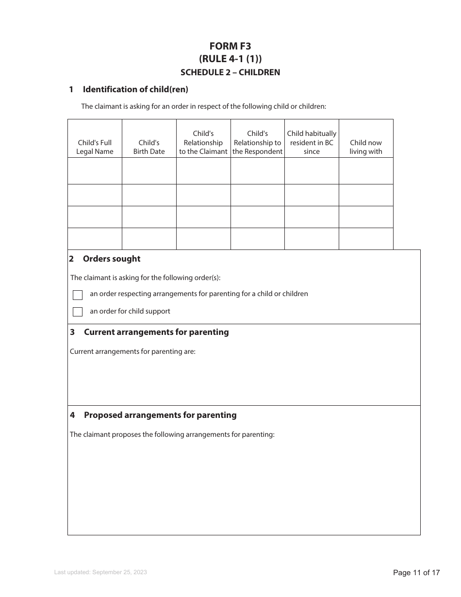 Form F3 Notice of Family Claim - British Columbia, Canada, Page 11