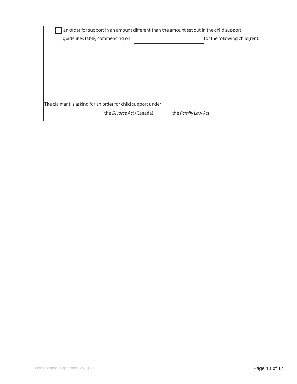 Form F3 Notice of Family Claim - British Columbia, Canada, Page 13
