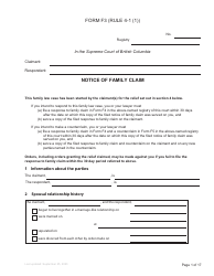 Form F3 Notice of Family Claim - British Columbia, Canada