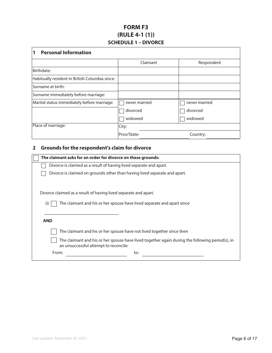 Form F3 Notice of Family Claim - British Columbia, Canada, Page 6