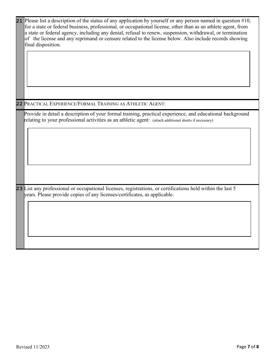 Application for Registration as an Athlete Agents - Alabama, Page 8