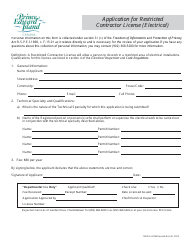 Document preview: Form 15EN15-42235 Application for Restricted Contractor License (Electrical) - Prince Edward Island, Canada