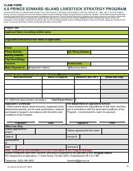 Claim Form - Prince Edward Island Livestock Strategy Program - Prince Edward Island, Canada