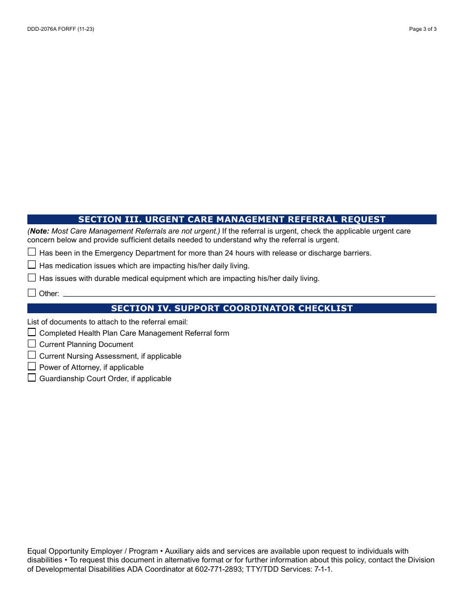 Form DDD-2076A Ddd Health Plan Care Management Referral - Arizona, Page 3