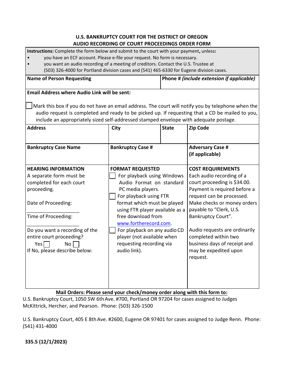 Form 335.5 Download Fillable PDF or Fill Online Audio Recording of