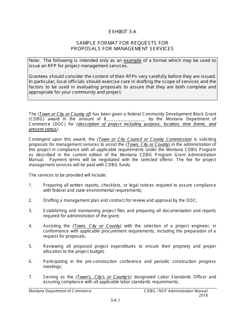 Exhibit 3-A Format for Requests for Proposals for Management Services - Sample - Montana, Page 1