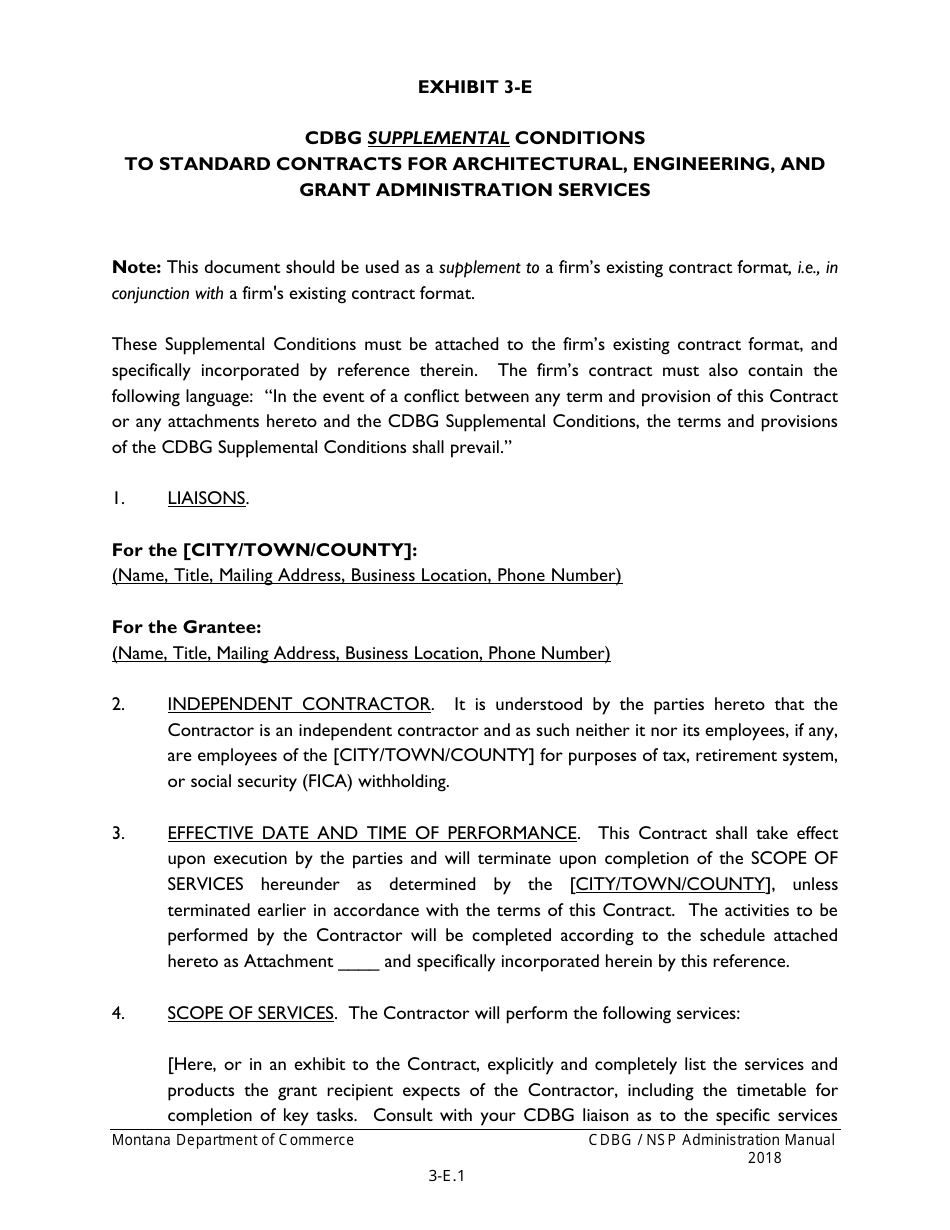 Exhibit 3-E Cdbg Supplemental Conditions to Standard Contracts for Architectural, Engineering, and Grant Administration Services - Montana, Page 1