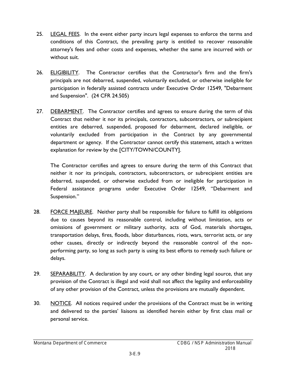 Exhibit 3-E Cdbg Supplemental Conditions to Standard Contracts for Architectural, Engineering, and Grant Administration Services - Montana, Page 9