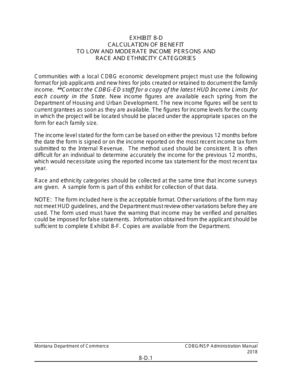 Montana Calculation of Benefit to Low and Moderate Persons and