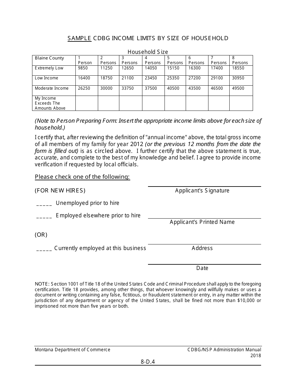 Exhibit 8-D Calculation of Benefit to Low and Moderate Income Persons and Race and Ethnicity Categories - Montana, Page 4