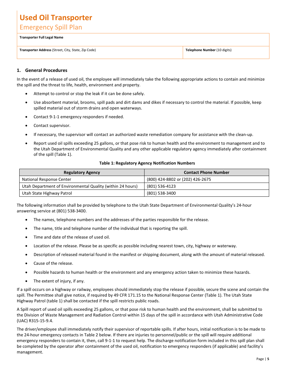 Used Oil Transporter Application  10-year Renewal - Utah, Page 5