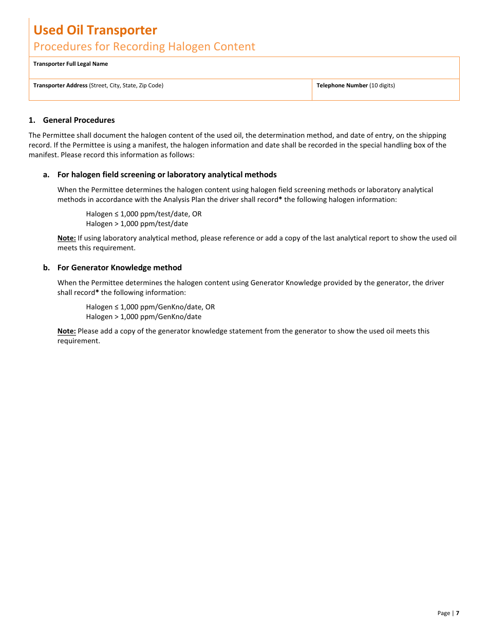 Used Oil Transporter Application  10-year Renewal - Utah, Page 7