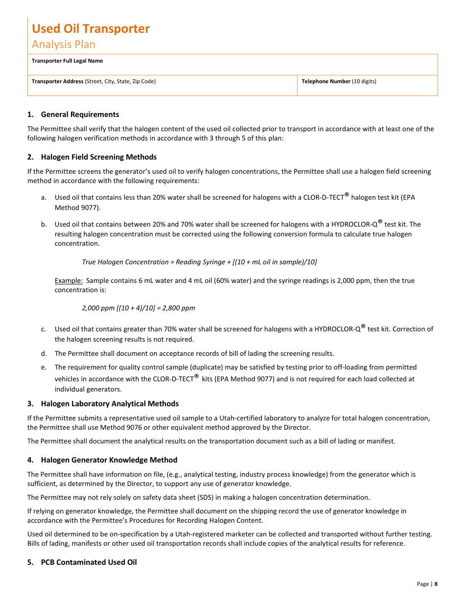 Used Oil Transporter Application  10-year Renewal - Utah, Page 8