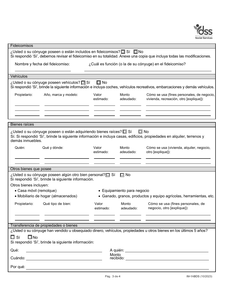 Formulario IM-1ABDS Anexo - Personas Mayores, Invidentes Y Discapacitadas - Missouri (Spanish), Page 3