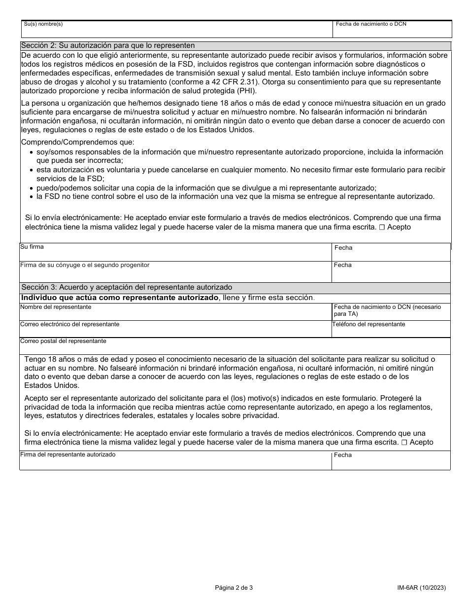 Formulario IM-6AR Designacion De Un Representante Autorizado - Missouri (Spanish), Page 2