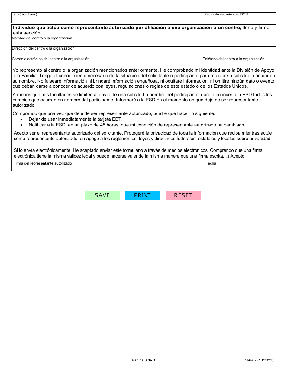 Formulario IM-6AR Designacion De Un Representante Autorizado - Missouri (Spanish), Page 3
