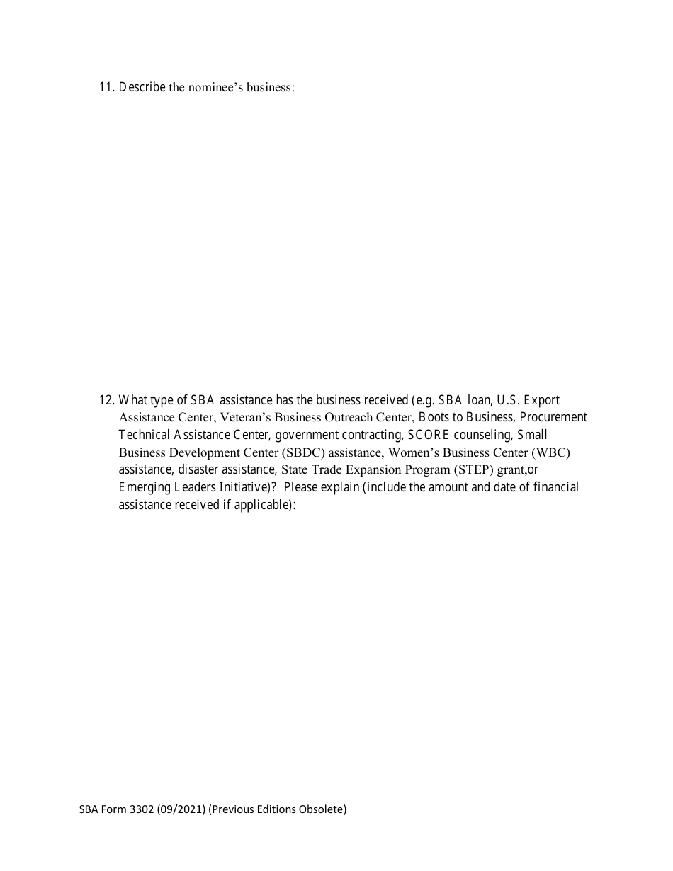 SBA Form 3302 Nomination Form for Small Business Exporter of the Year - National Small Business Week, Page 4