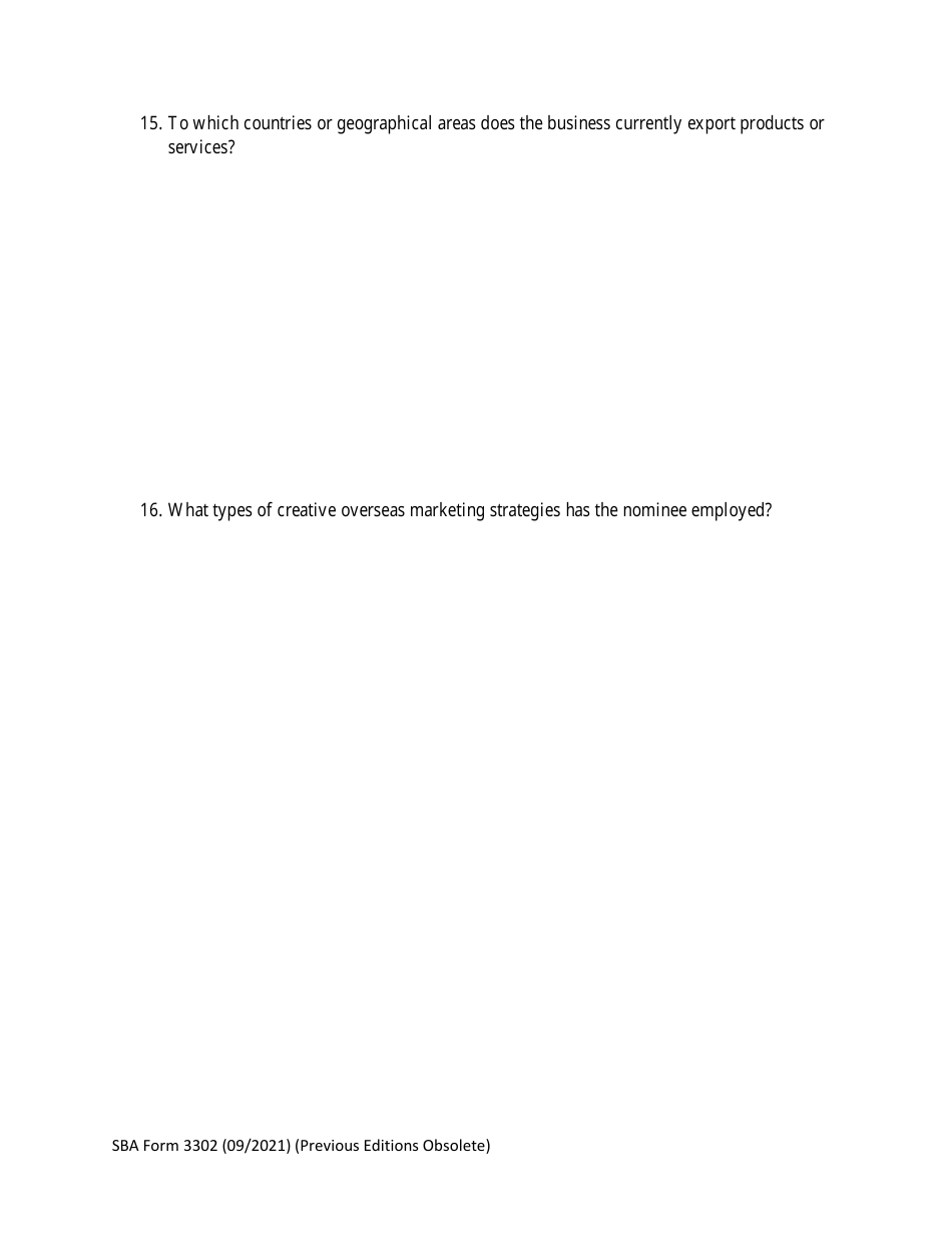 SBA Form 3302 Nomination Form for Small Business Exporter of the Year - National Small Business Week, Page 6