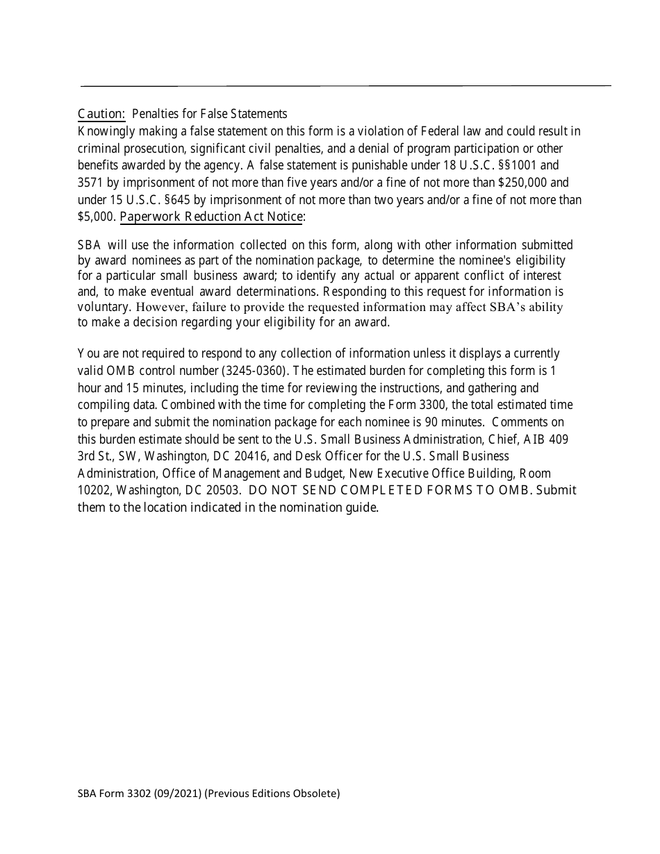 SBA Form 3302 Nomination Form for Small Business Exporter of the Year - National Small Business Week, Page 8