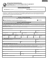 Document preview: State Form 53398 Application for Registration to Operate an out of State Mobile Health Care Entity - Indiana