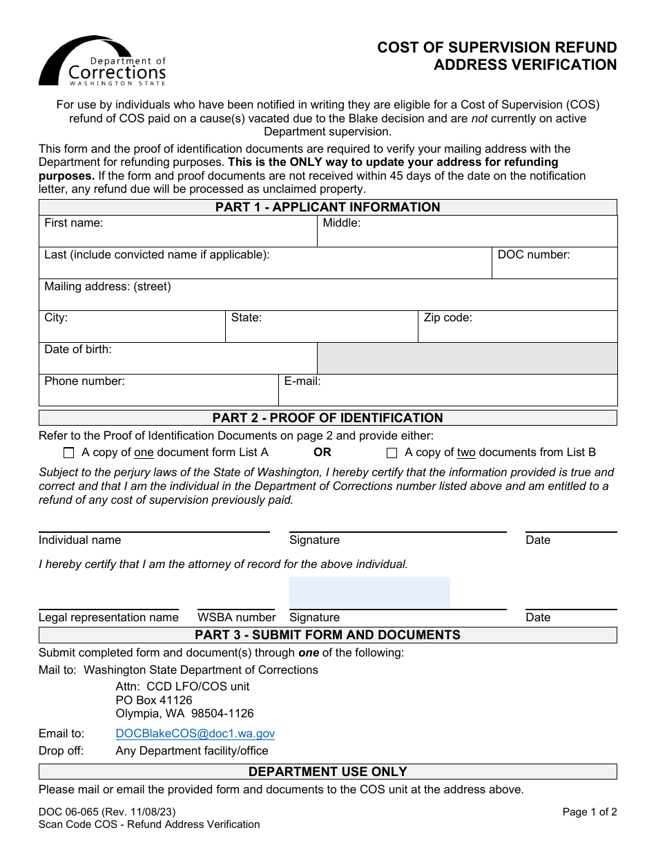 Form DOC06065 Download Printable PDF or Fill Online Cost of