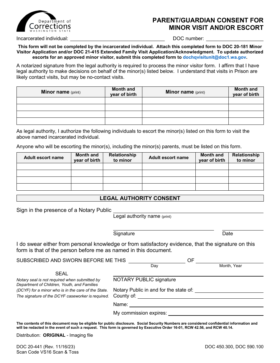 Form DOC20-441 - Fill Out, Sign Online and Download Printable PDF ...