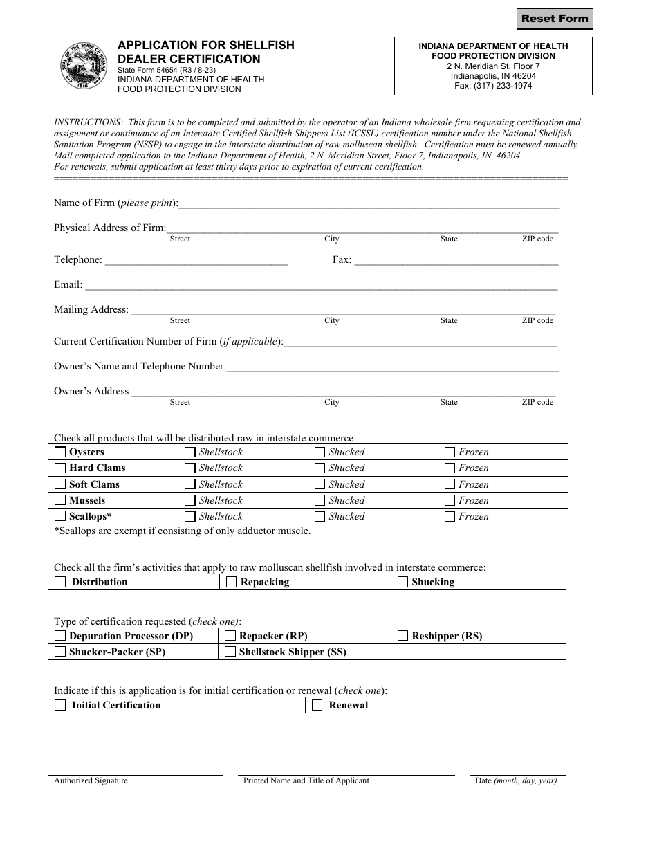 State Form 54654 Fill Out, Sign Online and Download Fillable PDF
