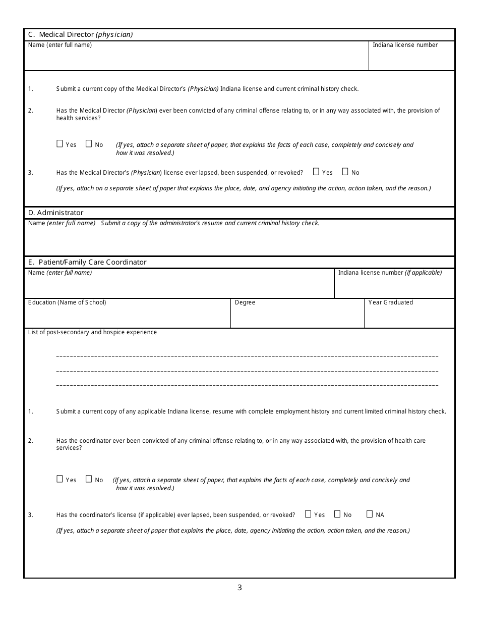 State Form 43813 Application for License Approval to Operate a Hospice Program - Indiana, Page 3