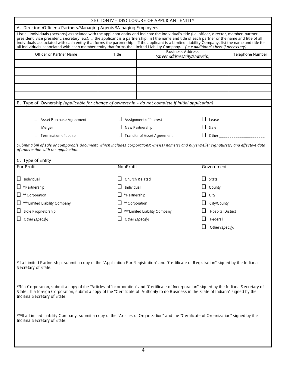 State Form 43813 Application for License Approval to Operate a Hospice Program - Indiana, Page 4