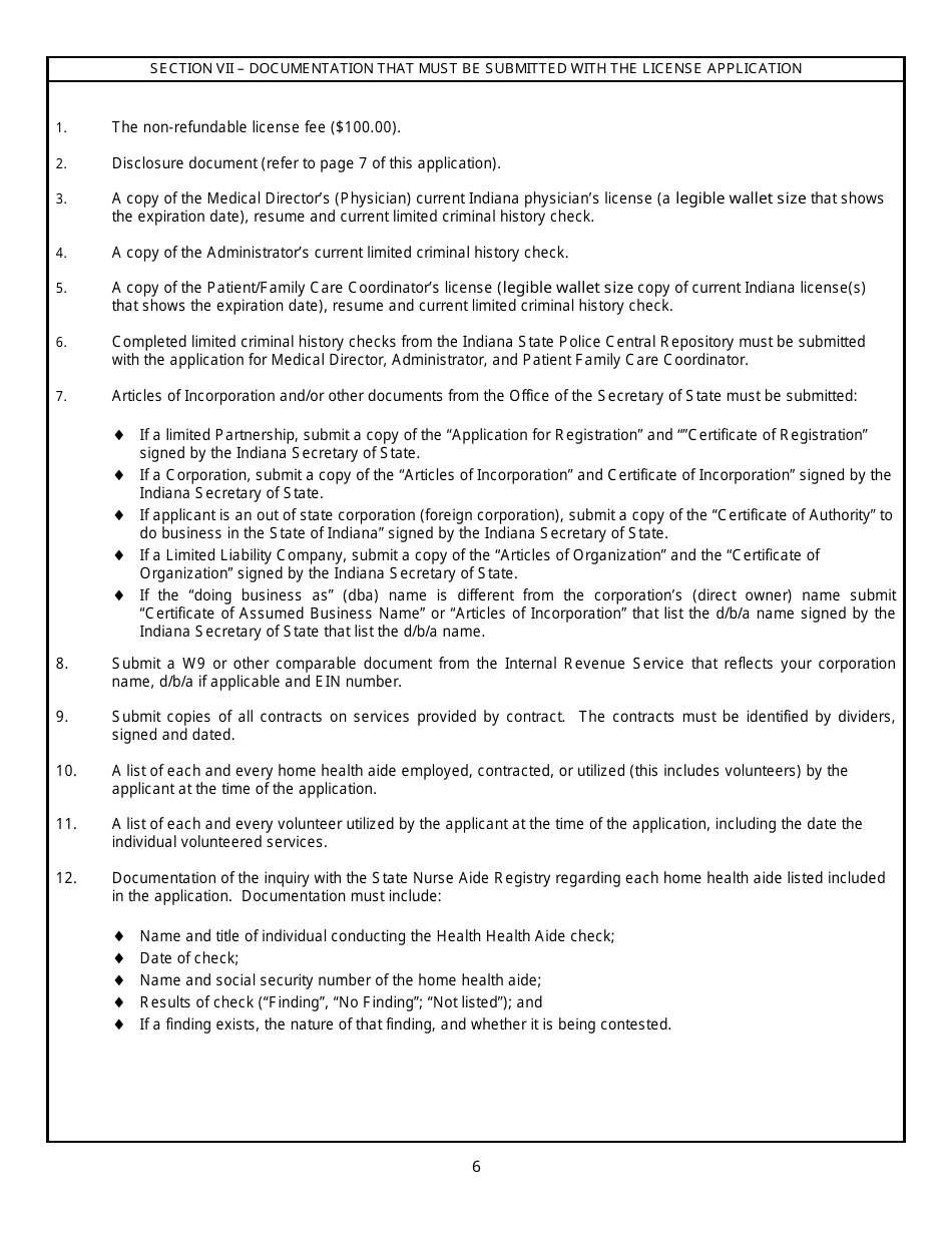 State Form 43813 Application for License Approval to Operate a Hospice Program - Indiana, Page 6