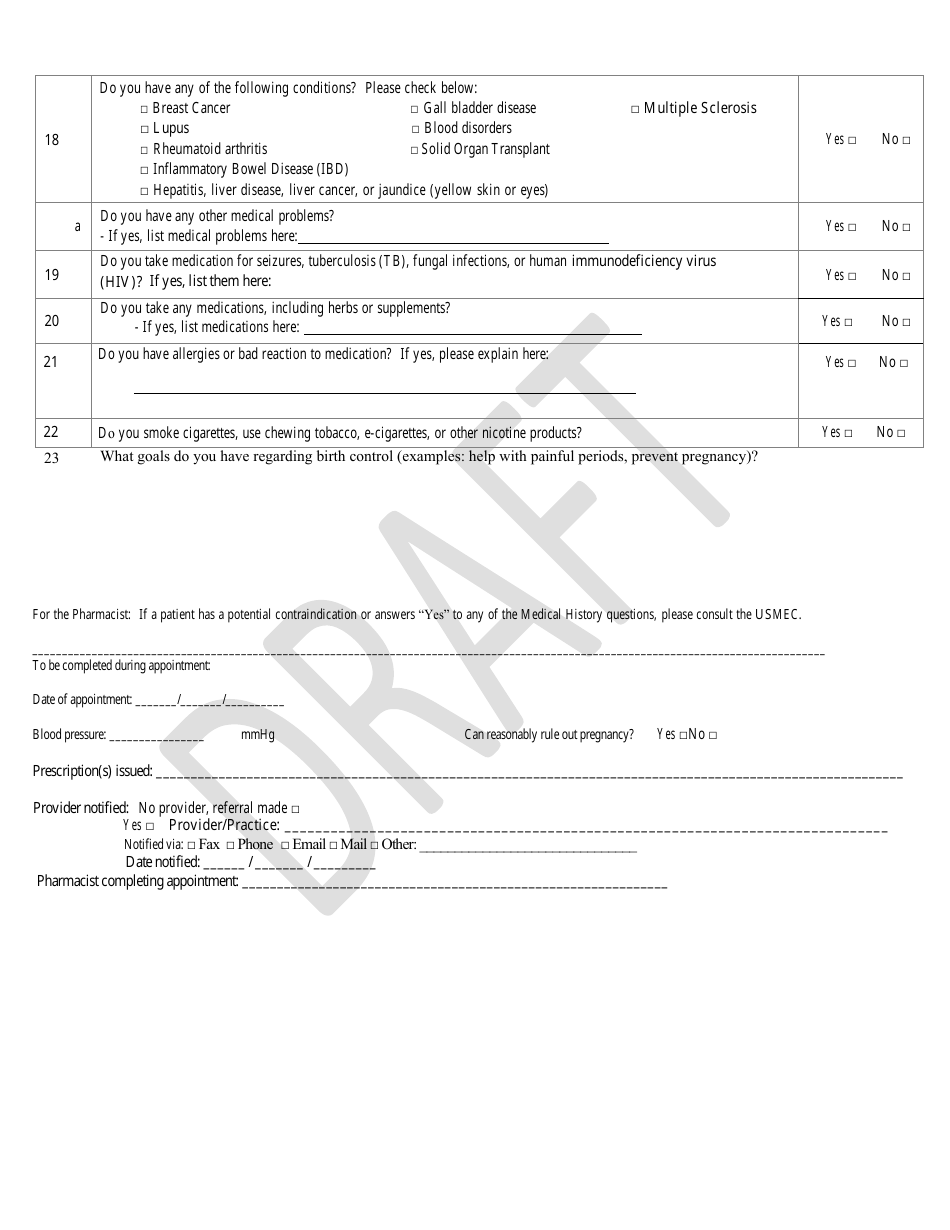 Screening Questions for Birth Control - Draft - Indiana, Page 2
