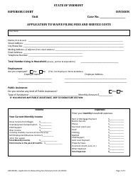 Document preview: Form 600-00228 Application to Waive Filing Fees and Service Costs - Vermont