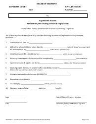 Document preview: Form 100-00017A Expedited Action - Mediation/Discovery/Pretrial Stipulation - Vermont