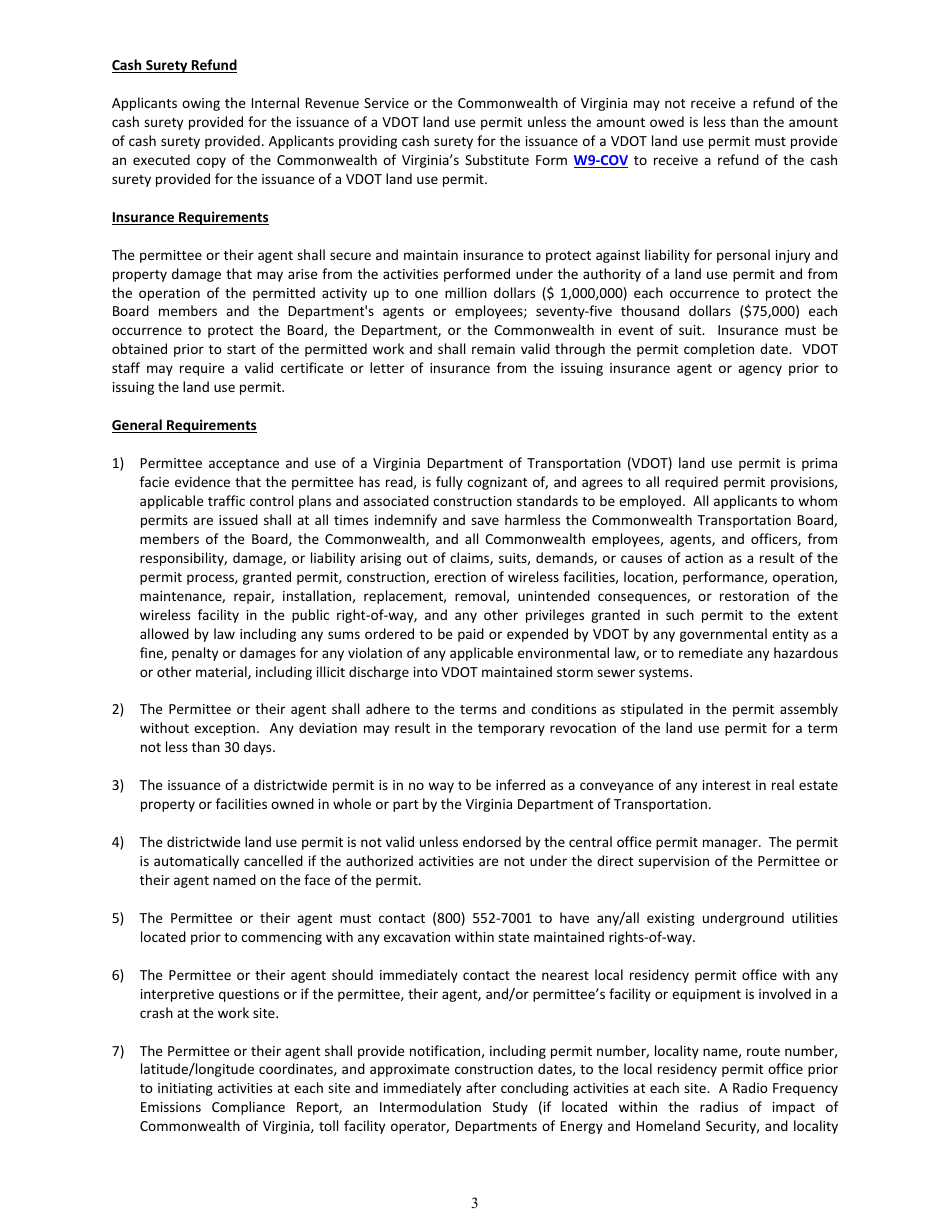 Form LUP-DWSCF Land Use Permit - Districtwide Permit - Wireless Small Cell Facilities - Virginia, Page 3