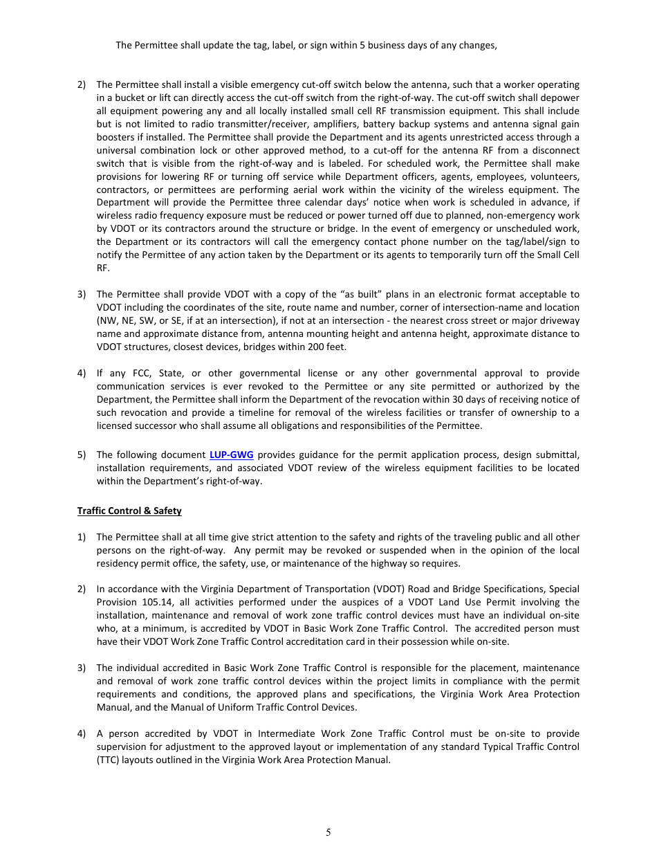 Form LUP-DWSCF Land Use Permit - Districtwide Permit - Wireless Small Cell Facilities - Virginia, Page 5