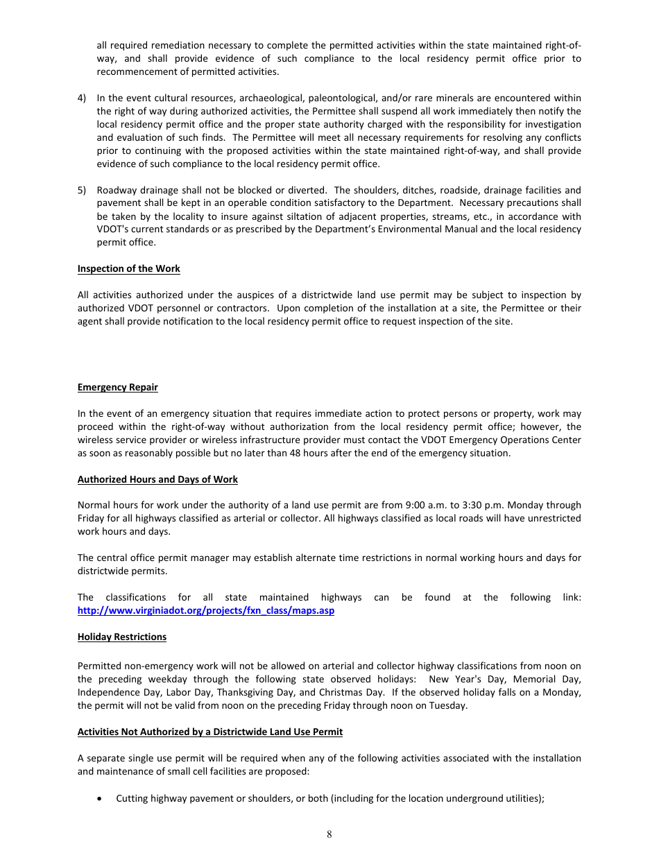 Form LUP-DWSCF Land Use Permit - Districtwide Permit - Wireless Small Cell Facilities - Virginia, Page 8