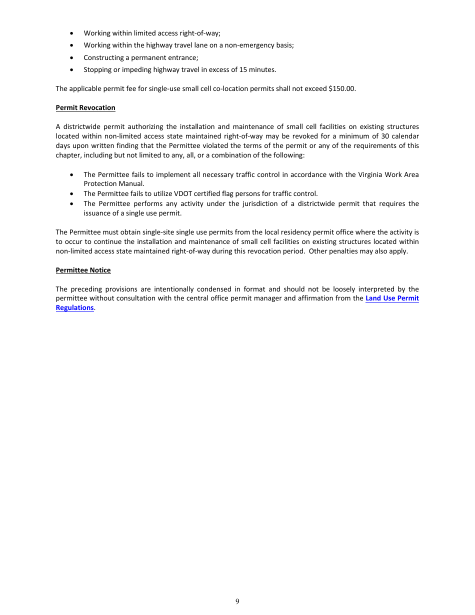 Form LUP-DWSCF Land Use Permit - Districtwide Permit - Wireless Small Cell Facilities - Virginia, Page 9