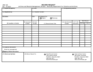 Form ARM160 Record Request - Kentucky, Page 2
