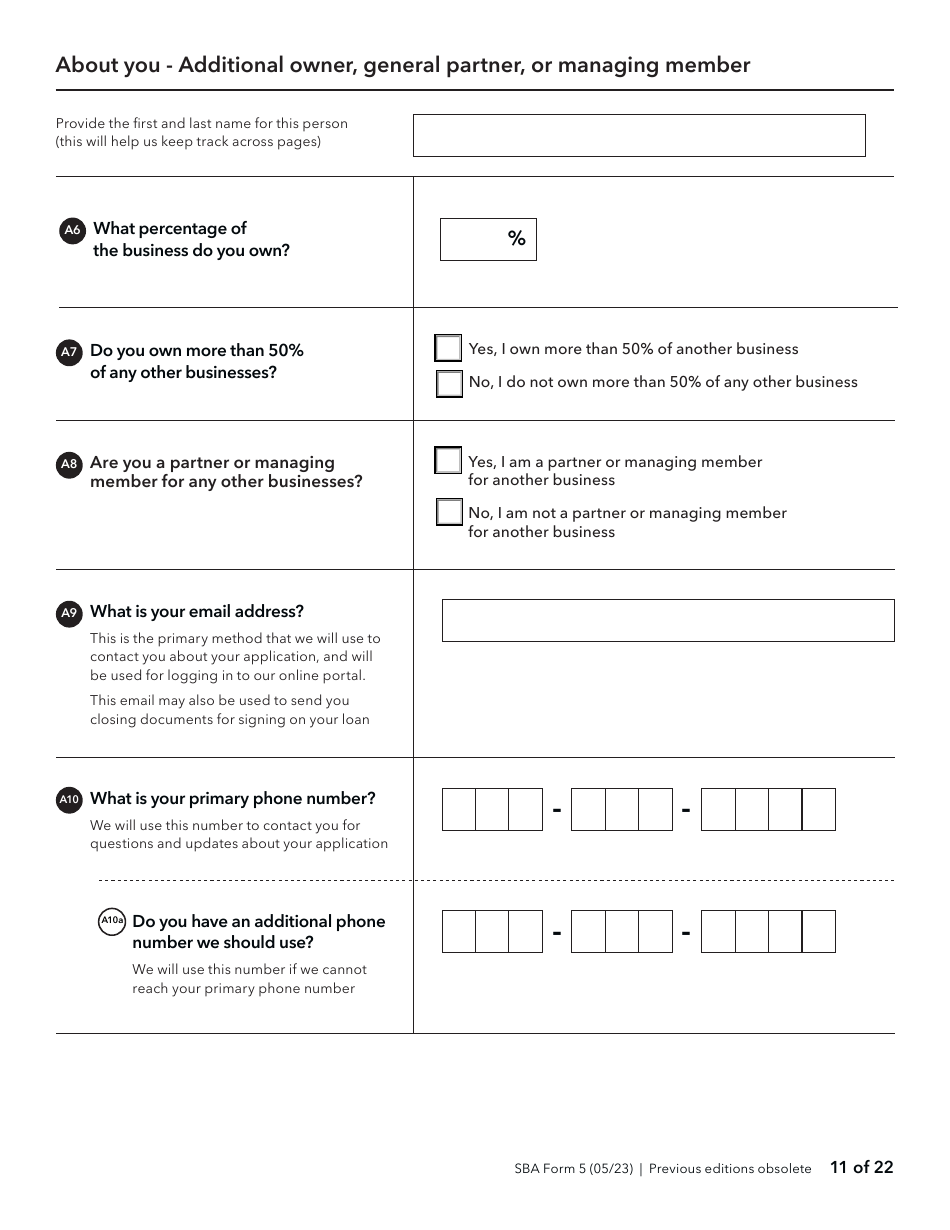 SBA Form 5 Disaster Business Loan Application, Page 11
