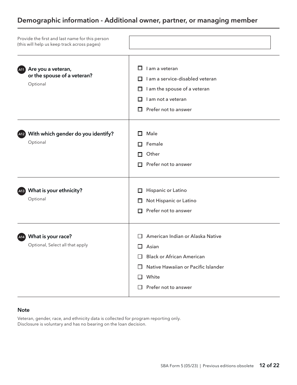 SBA Form 5 Disaster Business Loan Application, Page 12