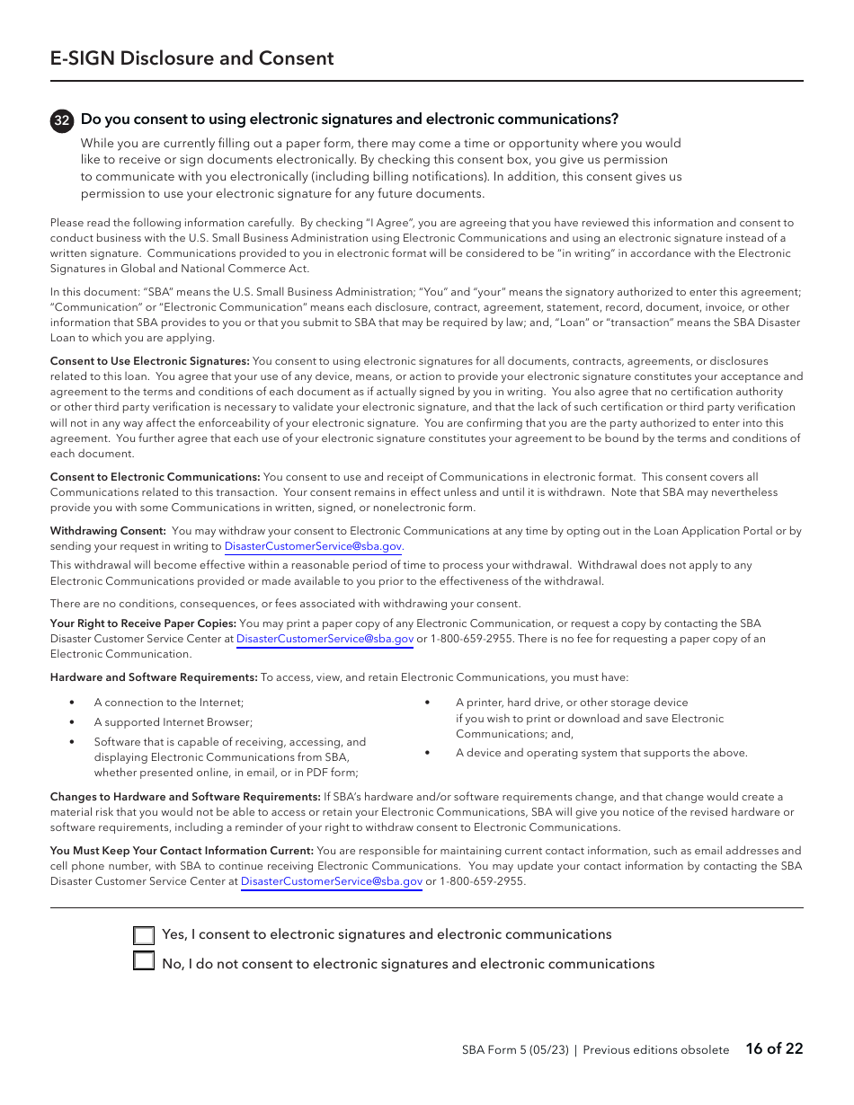 SBA Form 5 Disaster Business Loan Application, Page 16