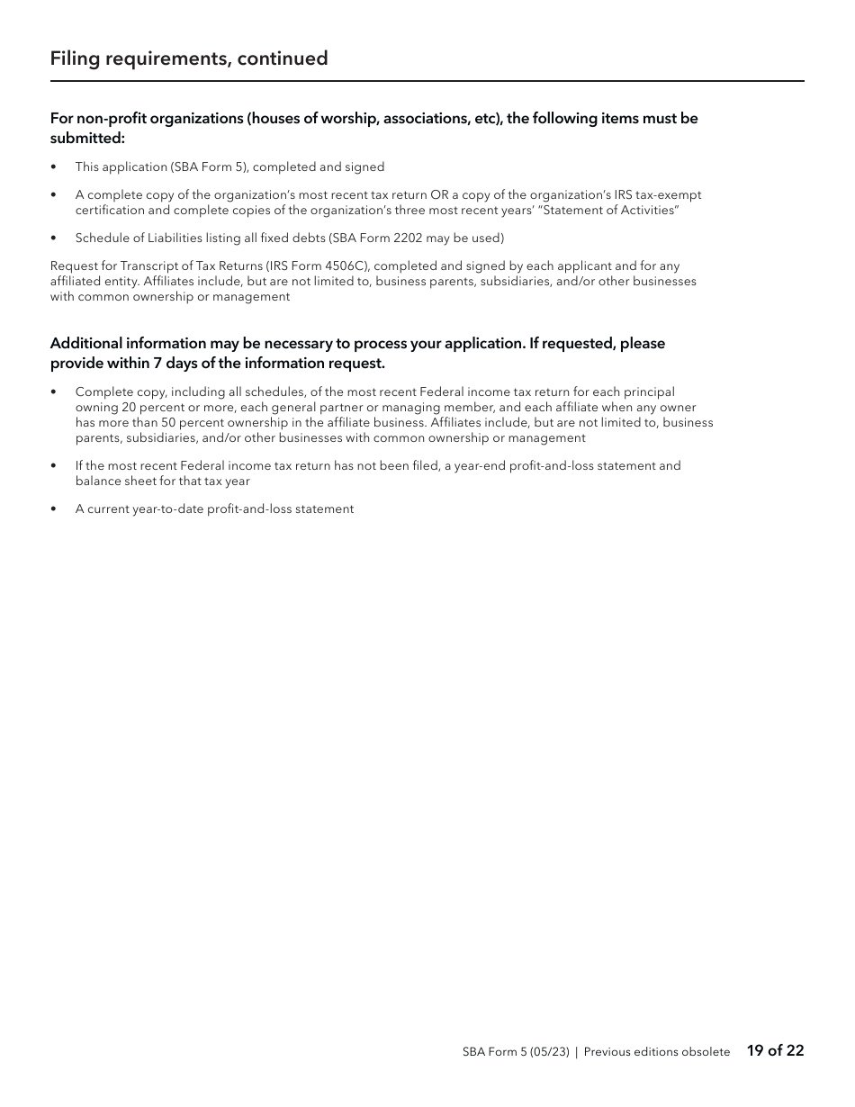 SBA Form 5 Disaster Business Loan Application, Page 19