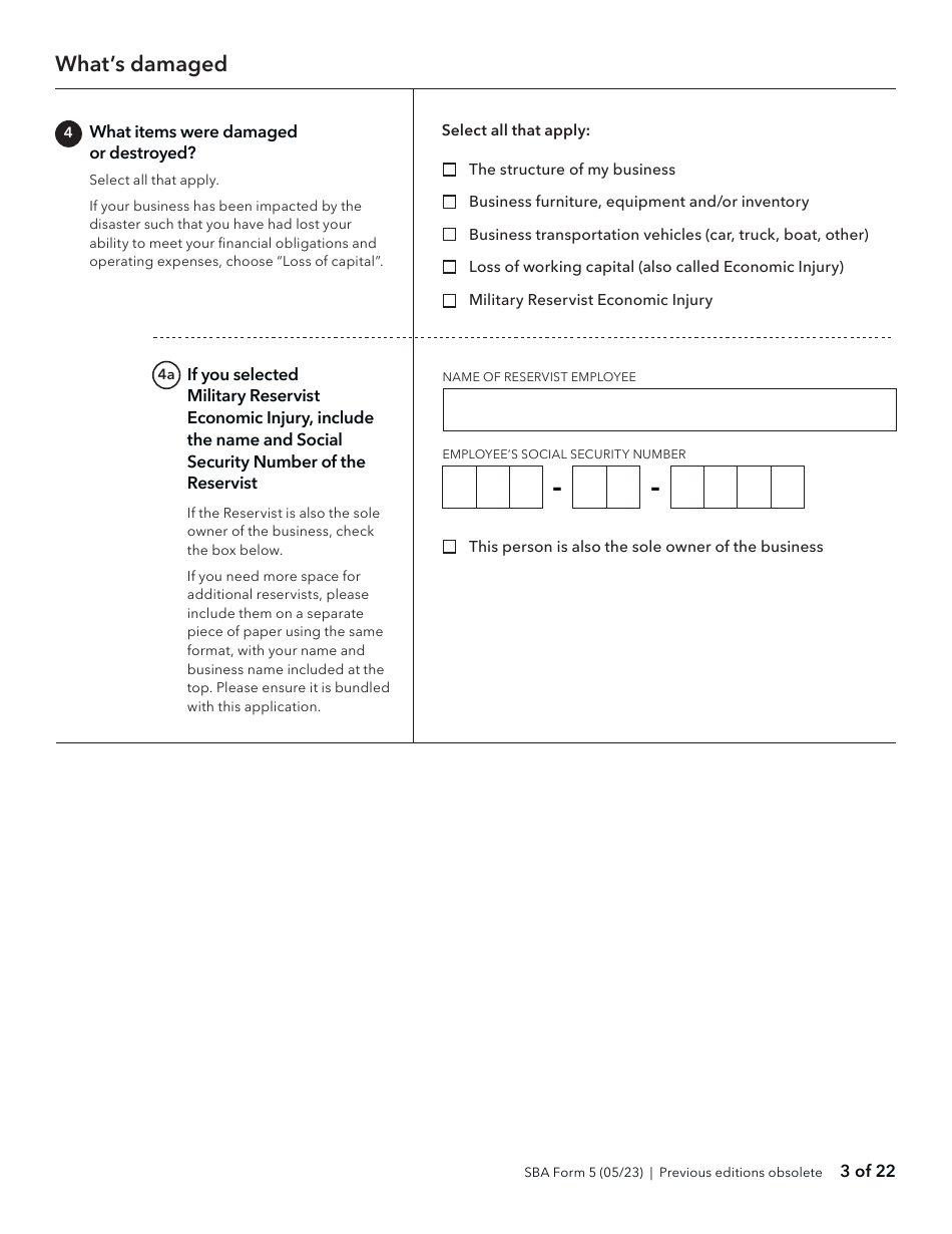 SBA Form 5 Disaster Business Loan Application, Page 3