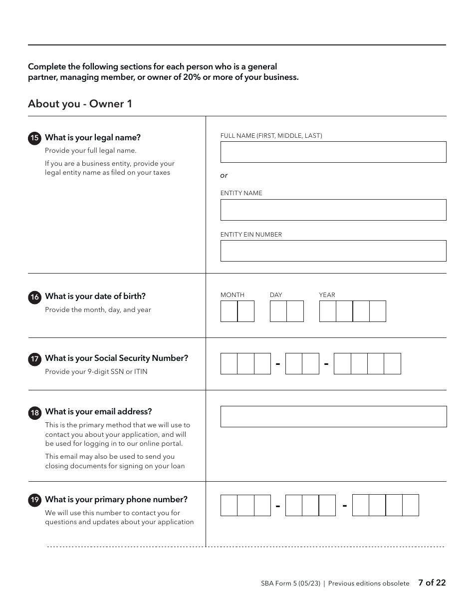 SBA Form 5 Disaster Business Loan Application, Page 7