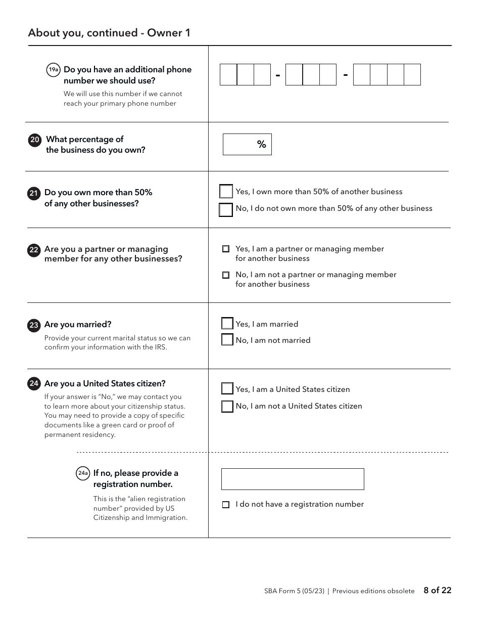 SBA Form 5 Disaster Business Loan Application, Page 8
