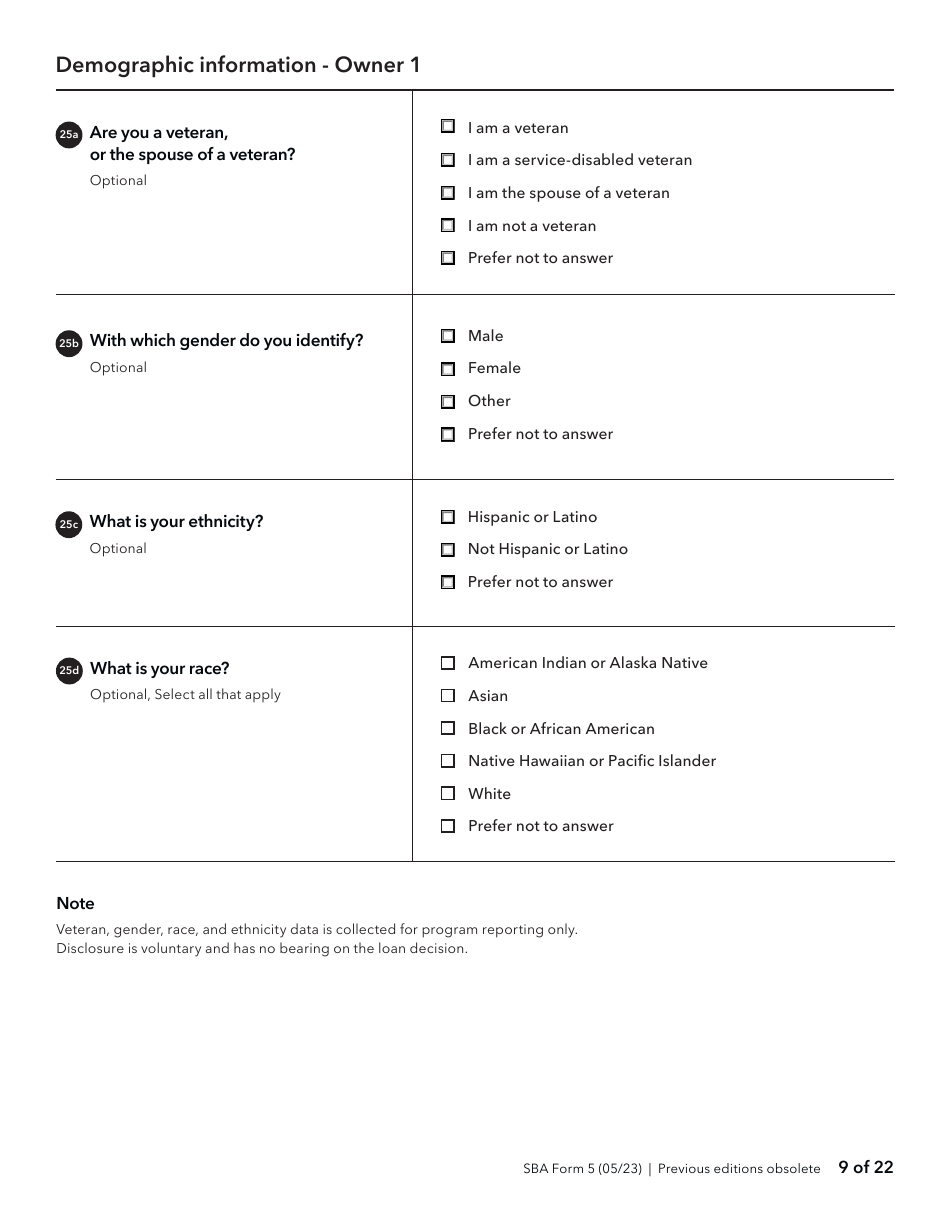 SBA Form 5 Disaster Business Loan Application, Page 9