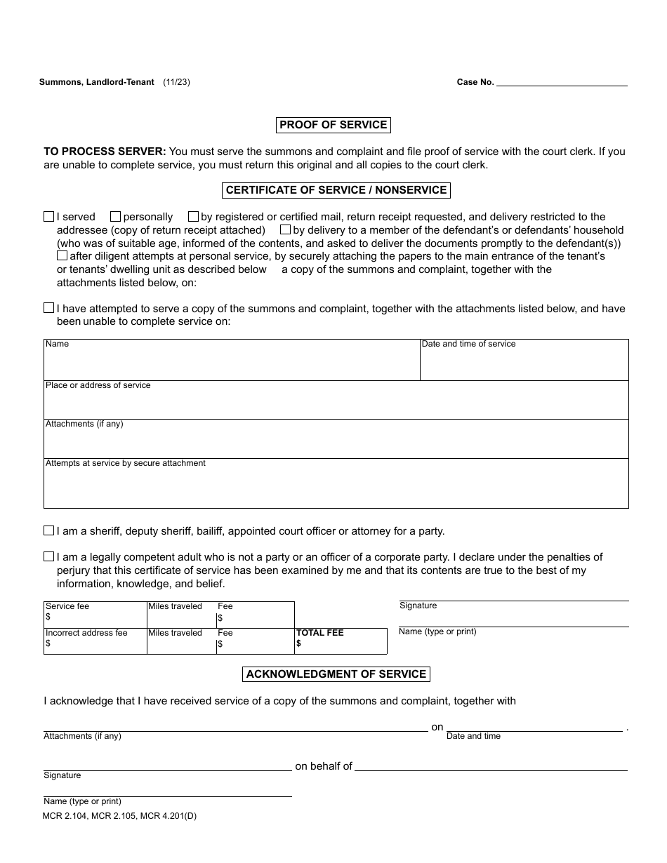 Form DC104 Summons - Landlord-Tenant - Michigan, Page 3