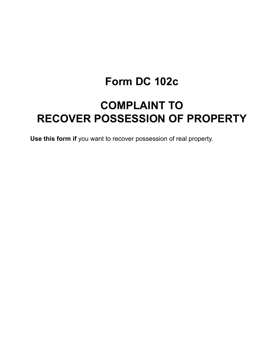 Form DC102C Complaint to Recover Possession of Property - Michigan, Page 1